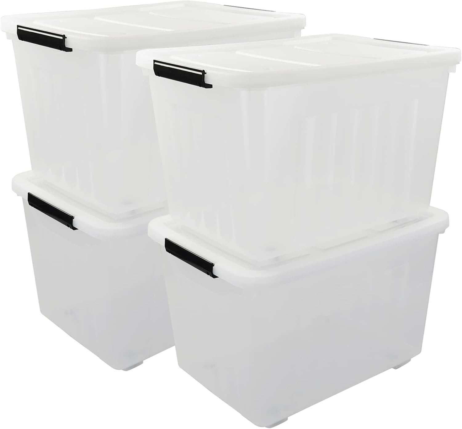 4 Packs 70L Large Plastic Storage Container with Wheels and Latching Lid, Stackable Storage