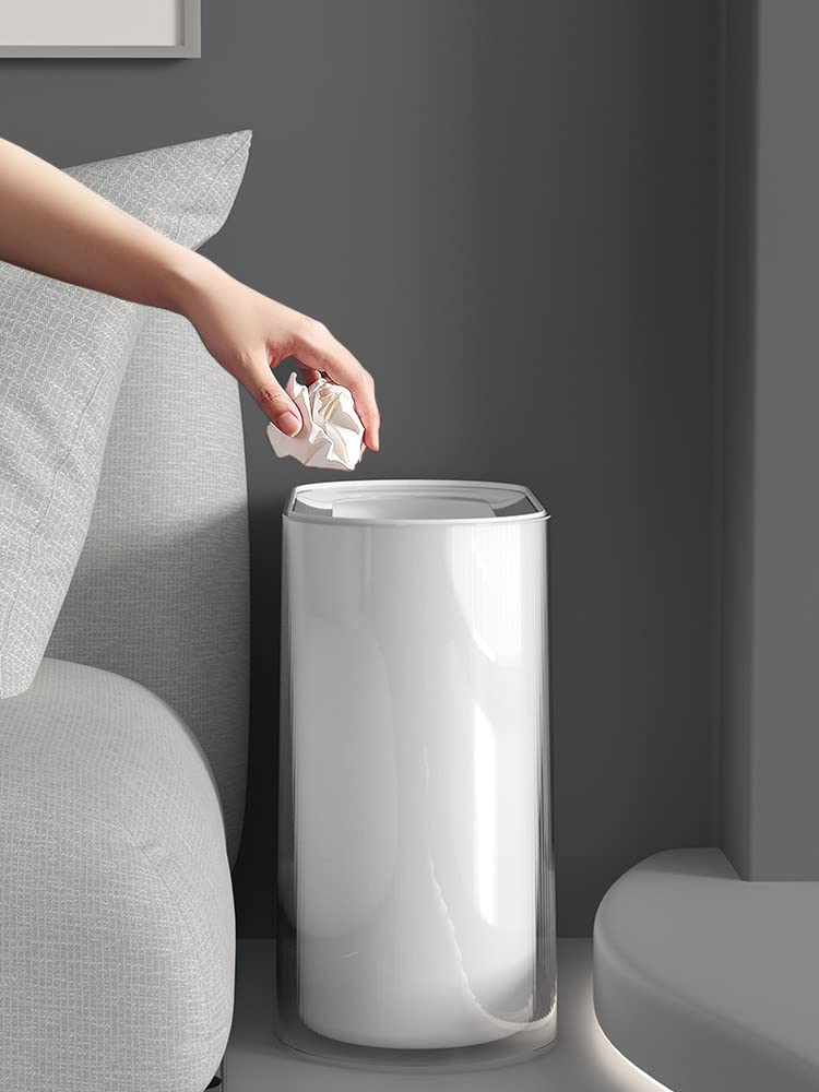 IEEK Small Waste Basket Slim Trash Can 3.2 Gallon/12L Clear and White Garbage Can Rectangle Plastic