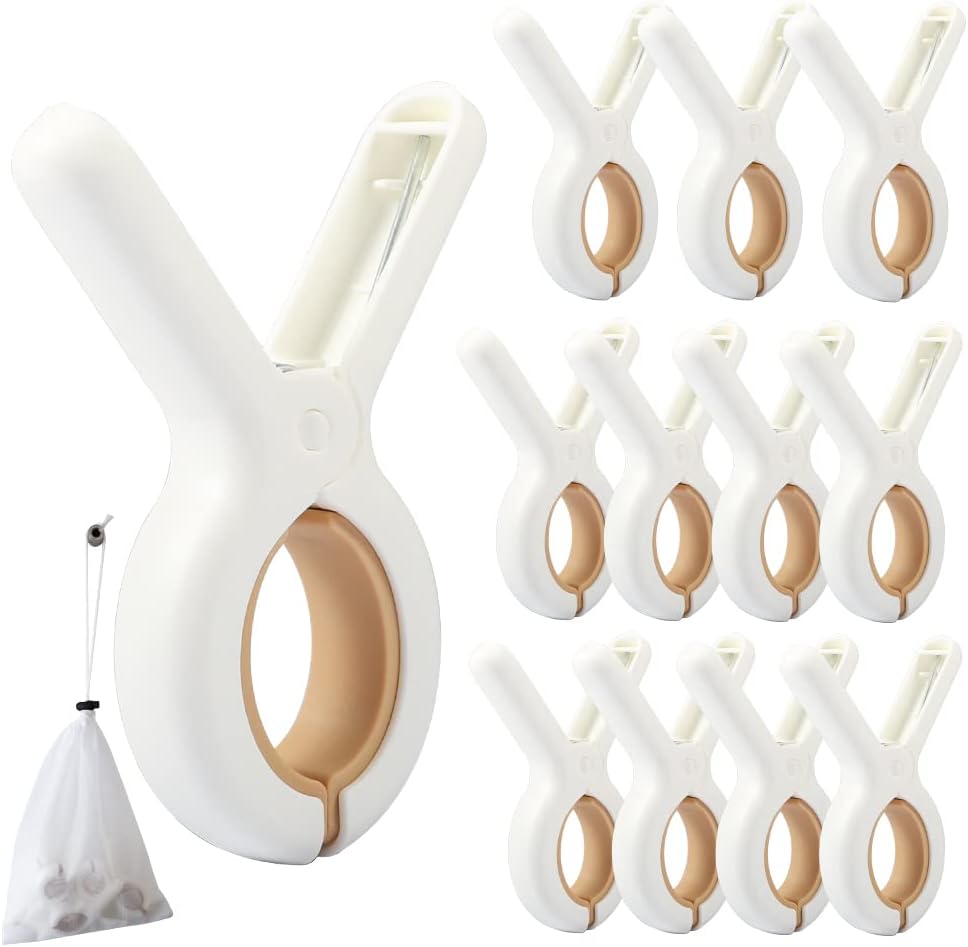 12 PCS Beach Towel Clip, Cloth Pins, Quilt Drying Clip, Plastic Clothespins, Strong Grip Holder to