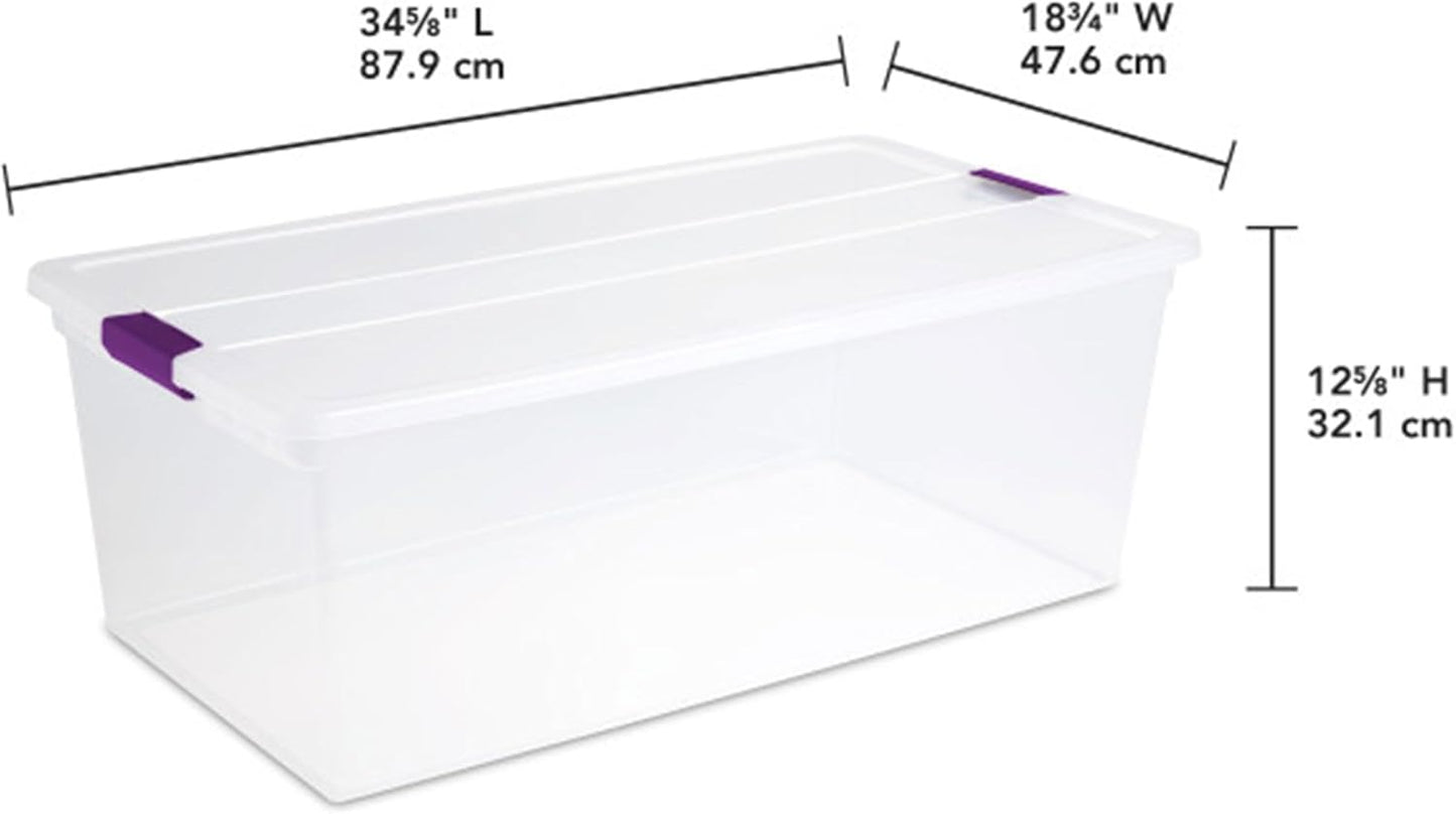 Sterilite 4-Pack 110 Quart ClearView Latch Box, Stackable Organizer Bins with Latching Lids - Clear