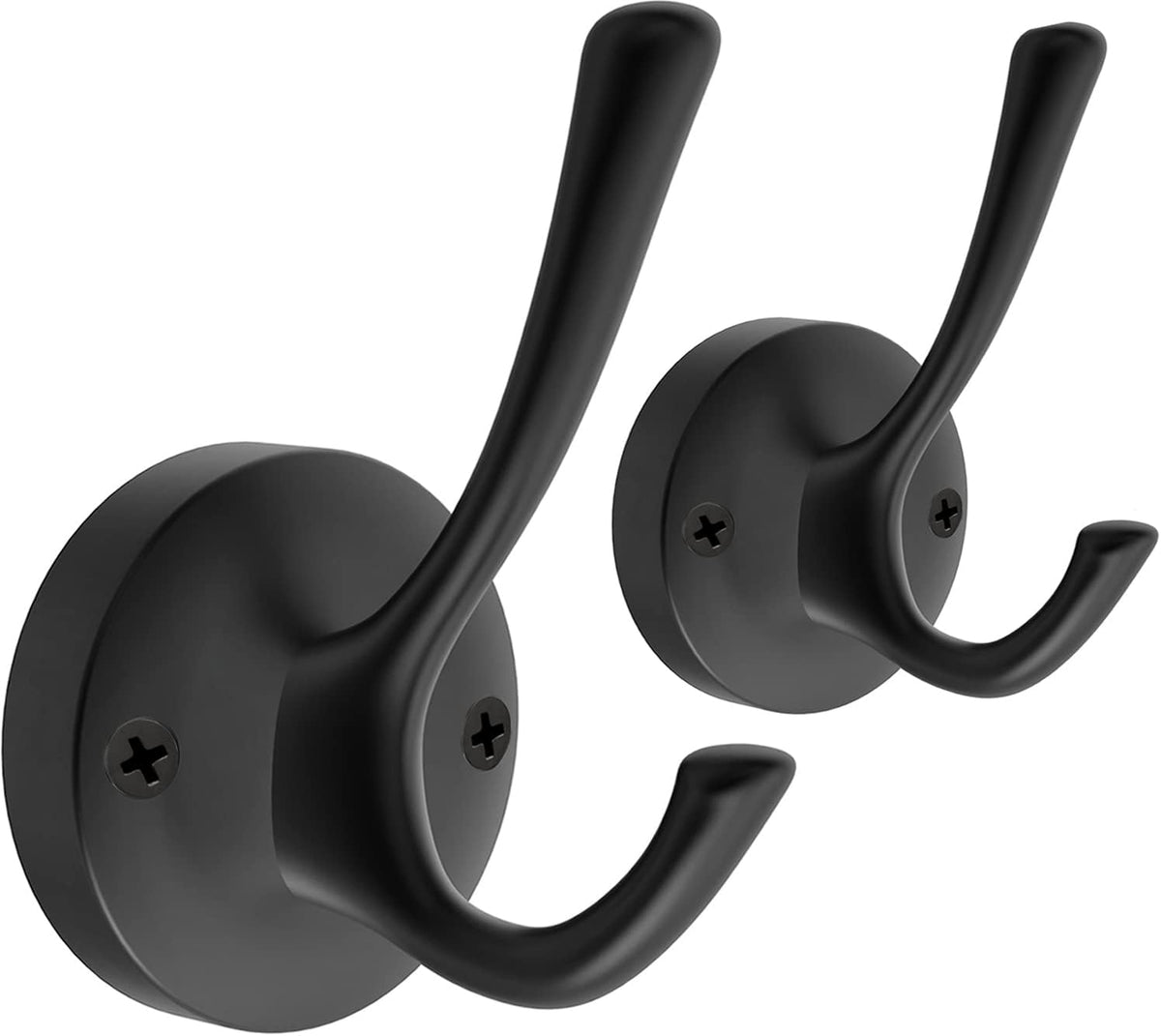 Black Towel Hooks, 2 Pack Coat Robe Hook Heavy Duty Metal Double Bathrobe Hook Wall Mounted, Hand