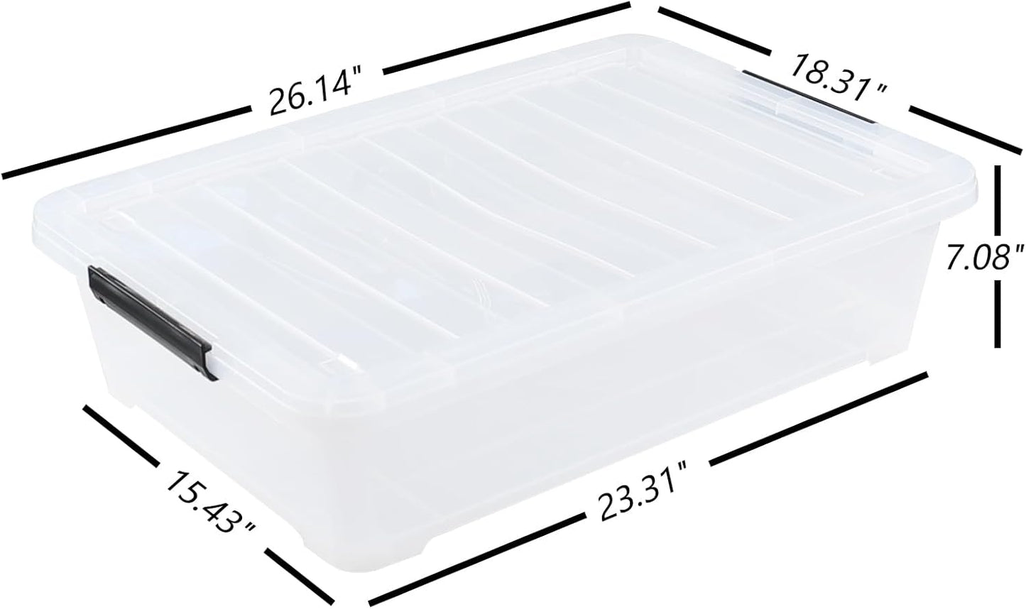 Rosebloom 40 Quart Plastic Under Bed Storage Bins with Lid, Clear Storage Containers Under Bed, 3
