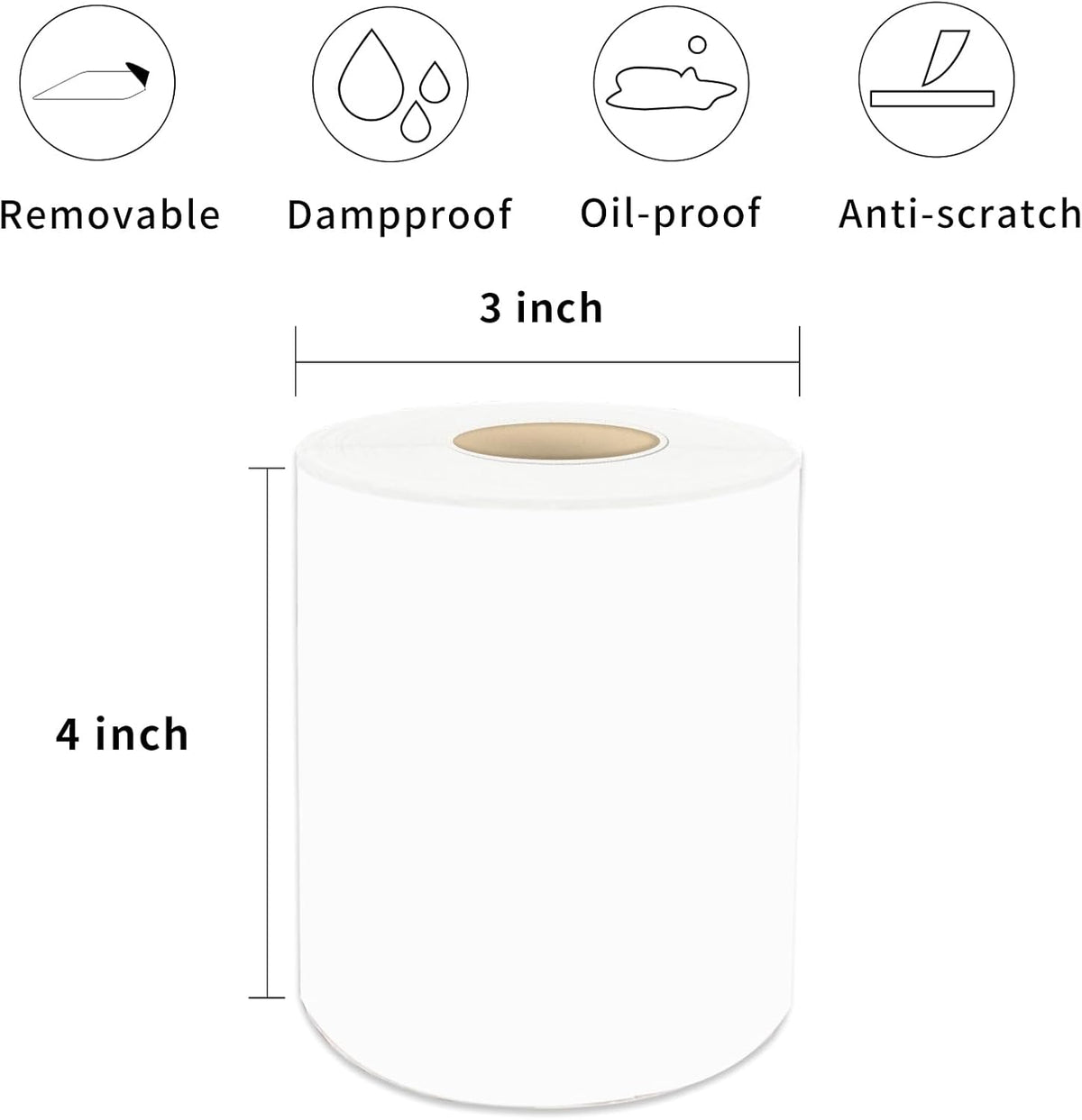 4×6 Inch White Removable Thermal Labels,Waterproof Thermal Label Stickers,200 Sheets per Roll with
