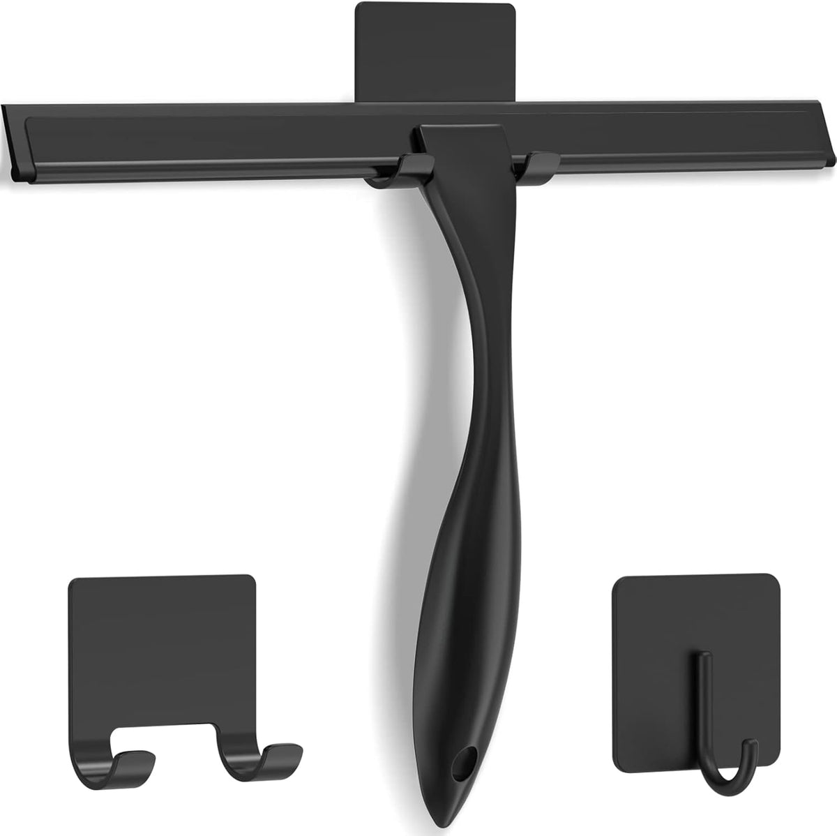 All-Purpose Stainless Steel Shower Squeegee for Shower Doors with 2 Adhesive Hooks, Bathroom