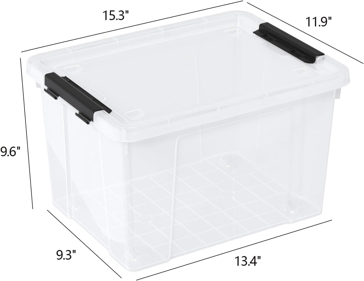 23 L Clear Plastic Storage Box with Lid, Stackable Lidded Storage Bin Container with Wheels and
