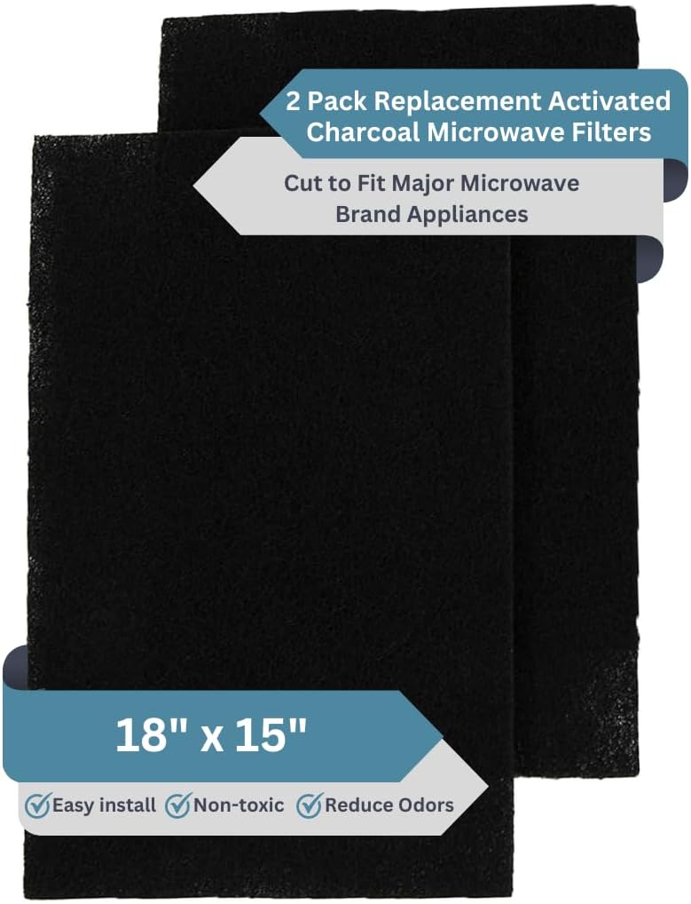 2-Pack Activated Carbon Charcoal Microwave Hood Filters - 18" x 15" Cut To Fit Kitchen Air Filter