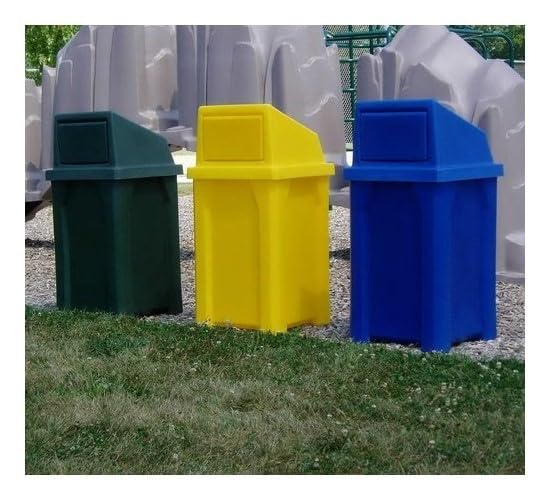 32 Gallon Square 100% Recycled Plastic Heavy Duty Outdoor Trash Can with Push Lid - Great for