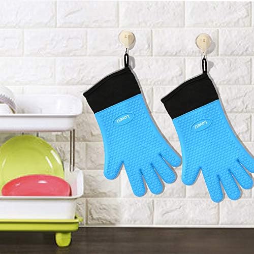 Kitchen Oven Gloves - Dual-Layer Heat Resistant Grilling Gloves, Silicone Oven Mitts with 5
