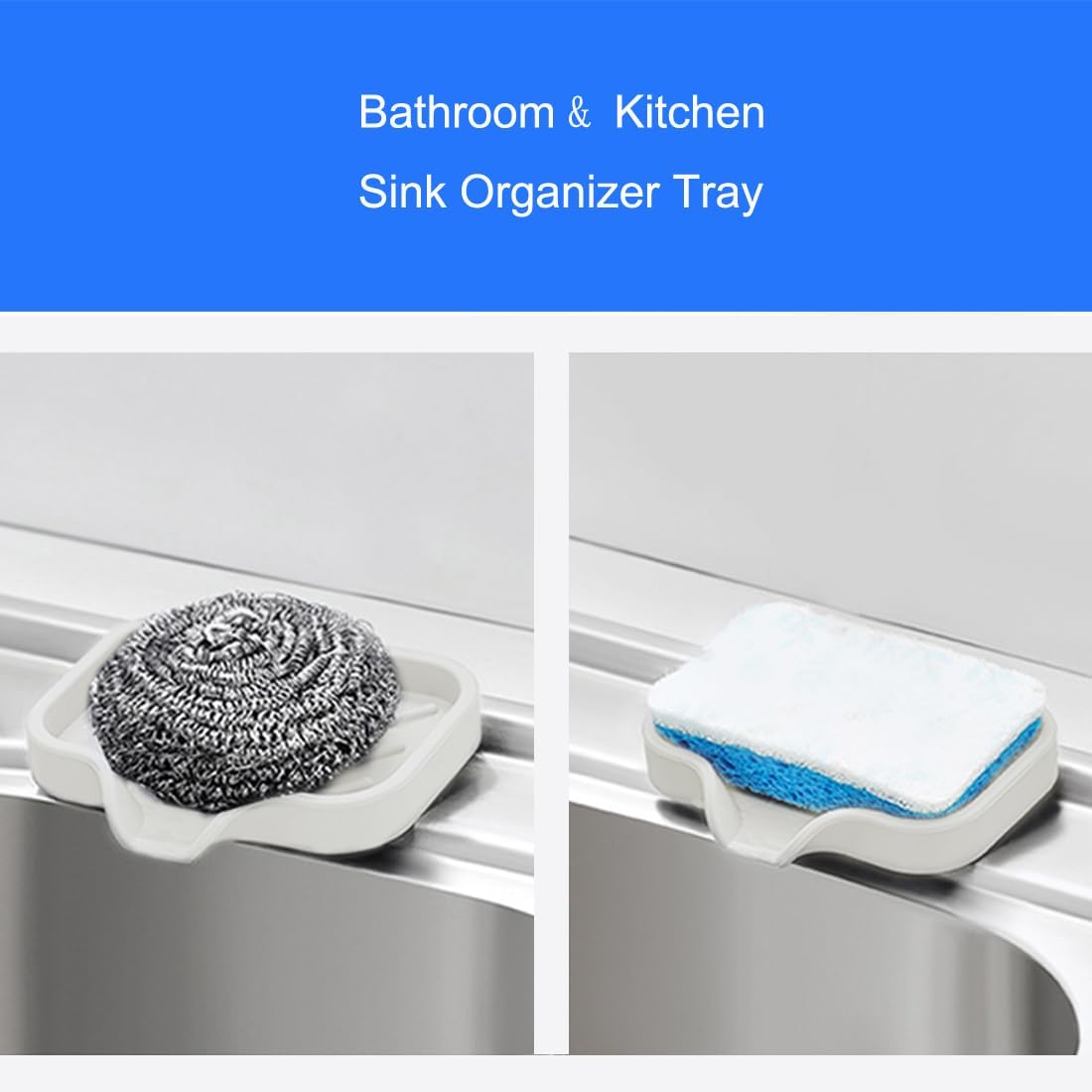 Sponge Holder with Drain Spout, Silicone Sponge Tray for Kitchen Sink, Rubber Soap Dish for Shower
