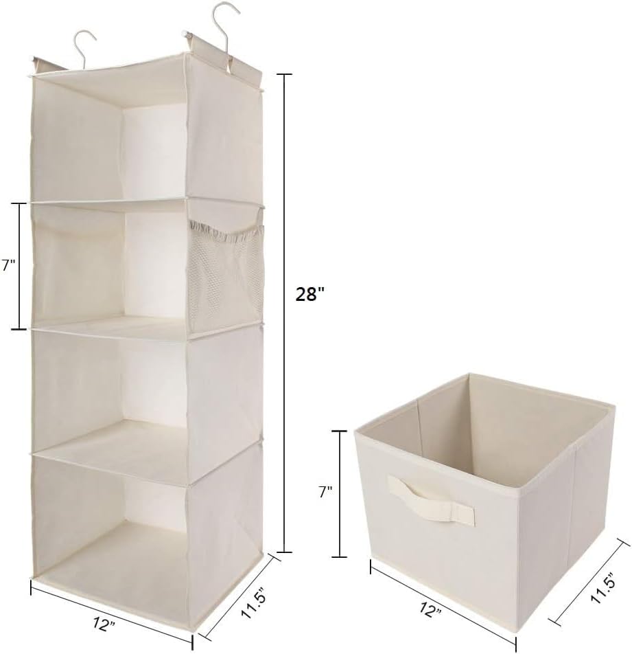 MAX Houser 4-Shelf Hanging Closet Organizer, Space Saver, Cloth Hanging Shelves with 2 Side