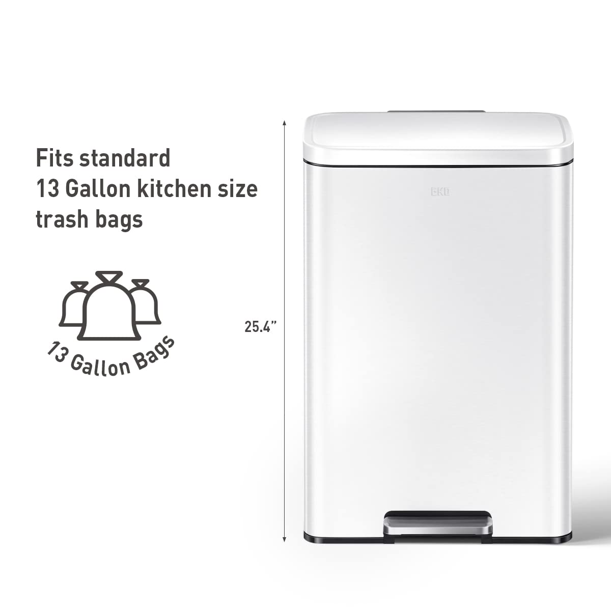 EKO Madison Matte White 50 Liter/13.2 Gallon Step Trash Can with Inner Liner - Fingerprint