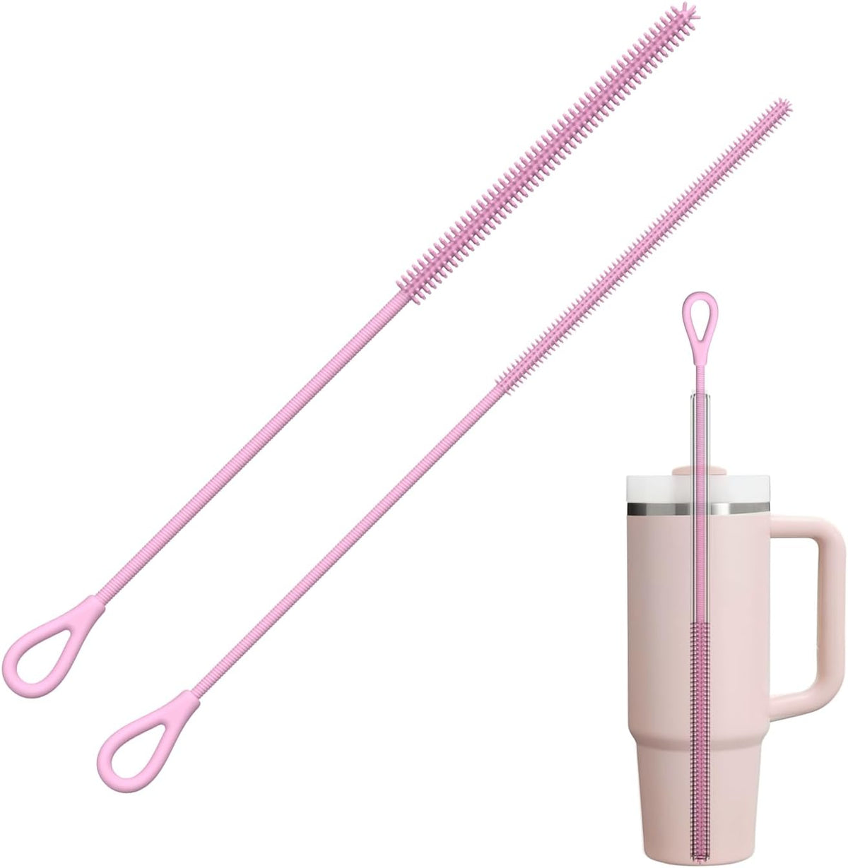 YOTIME Silicone Straw Cleaner Brush, 2Pcs Reusable Straw Brush Extra Long for Cleaning Tumbler with