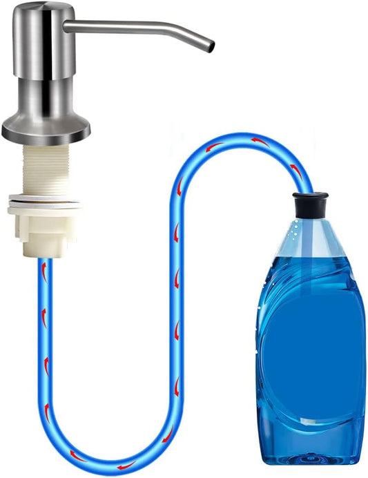 Soap Dispenser for Kitchen Sink, Brushed Nickel Countertop Soap Dispenser Pump, 47" Silicone