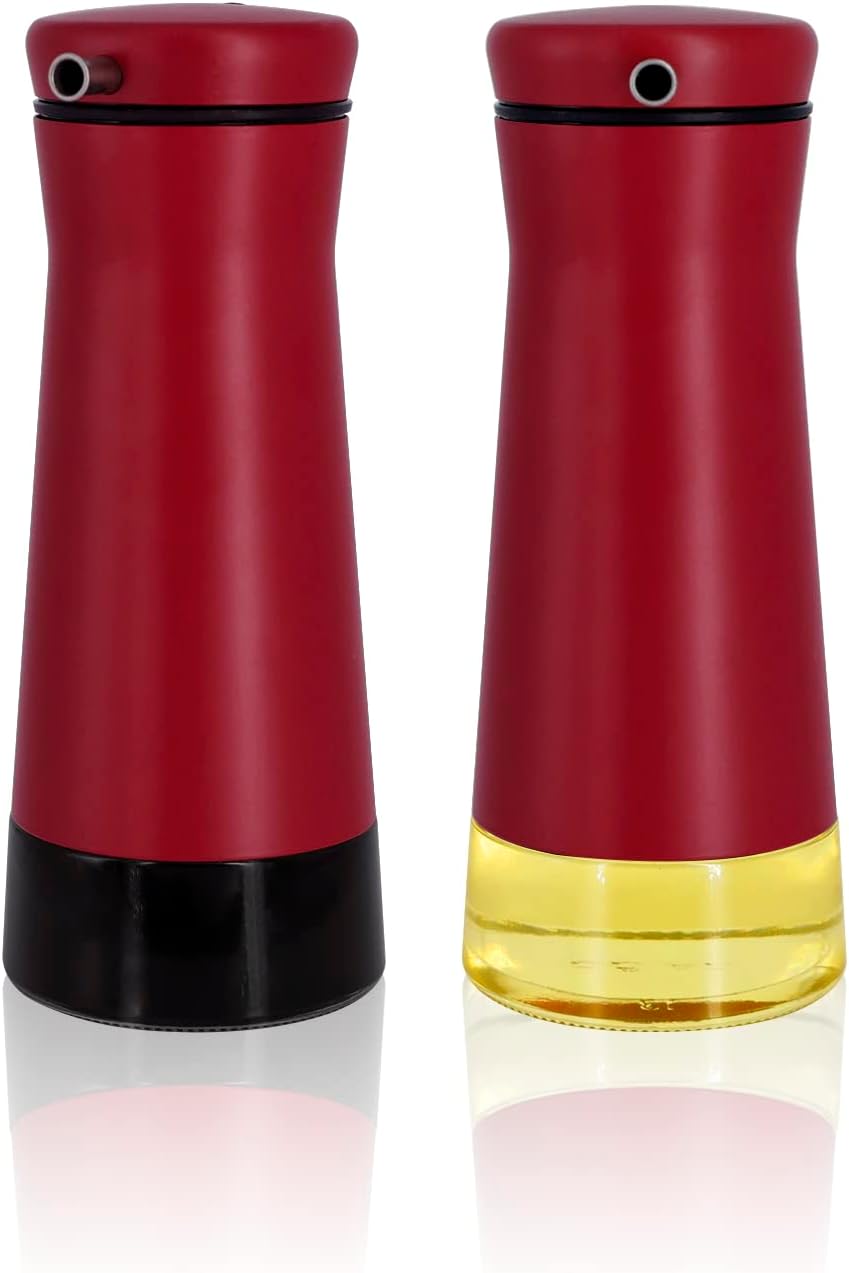 Aelga Red Oil And Vinegar Dispenser Set - 2 Pack Oil Dispenser Bottle for Kitchen with No-Drip- Red