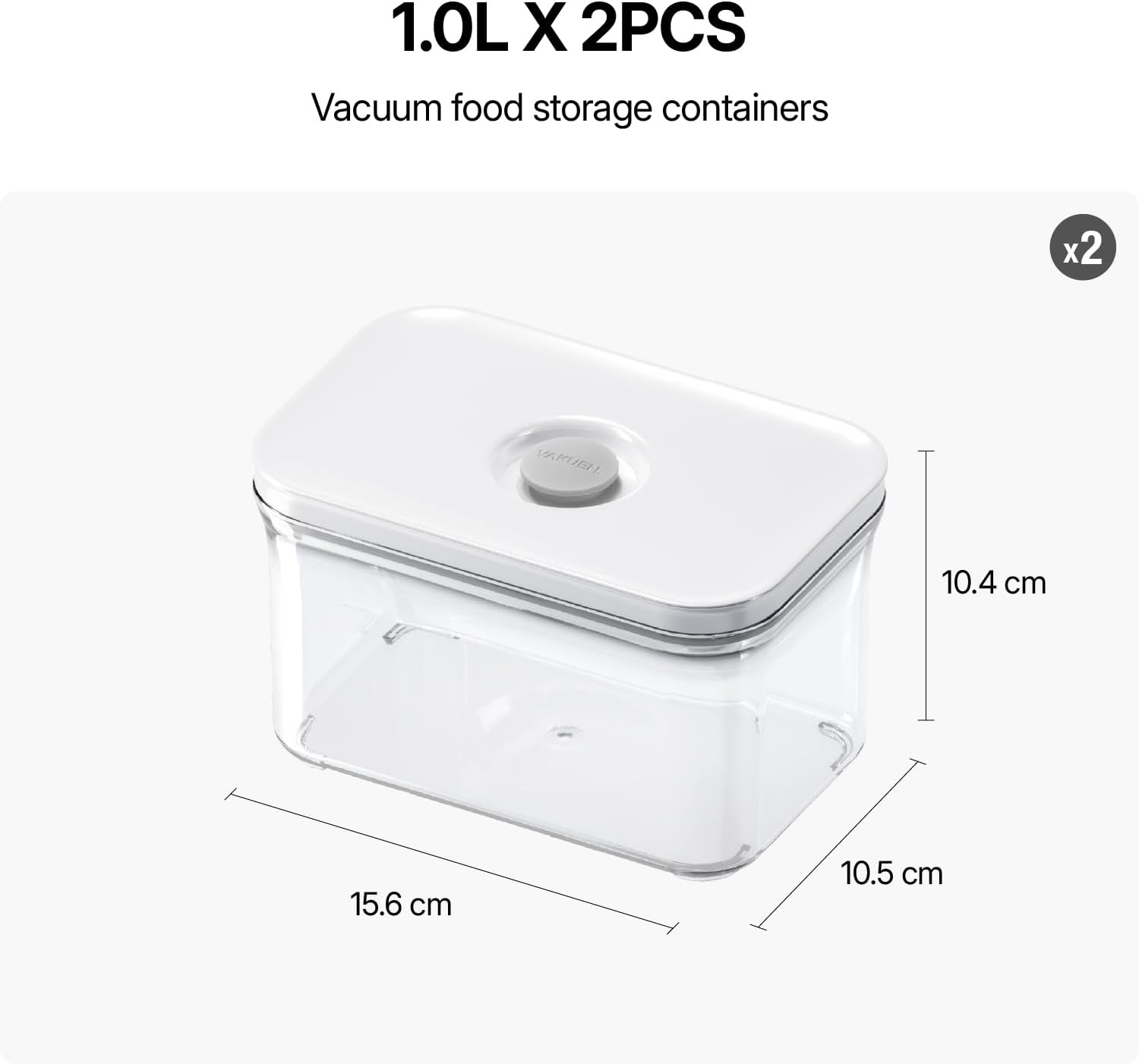 VAKUEN Premium Airtight Food Storage Containers, Rectangular 2PC(1.06qt), Smart One-Click Seal Lid