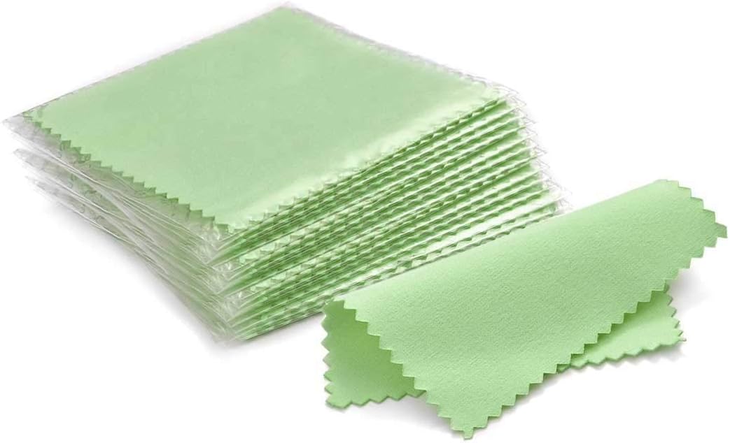 SEVENWELL 50pcs Jewelry Cleaning Cloth Green Polishing Cloth for Sterling Silver Gold Platinum