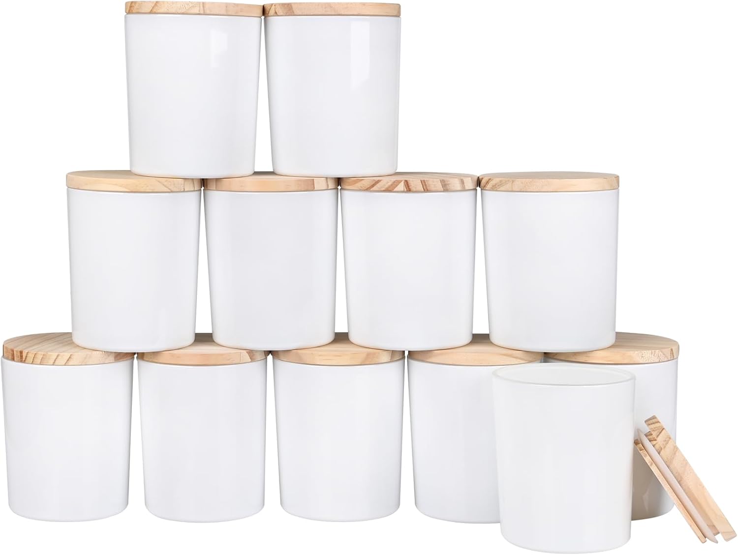 Thick Candle Jars for Making Candles 12 Pcs, 7 OZ Empty Jars with Wood Lids for Candle Making