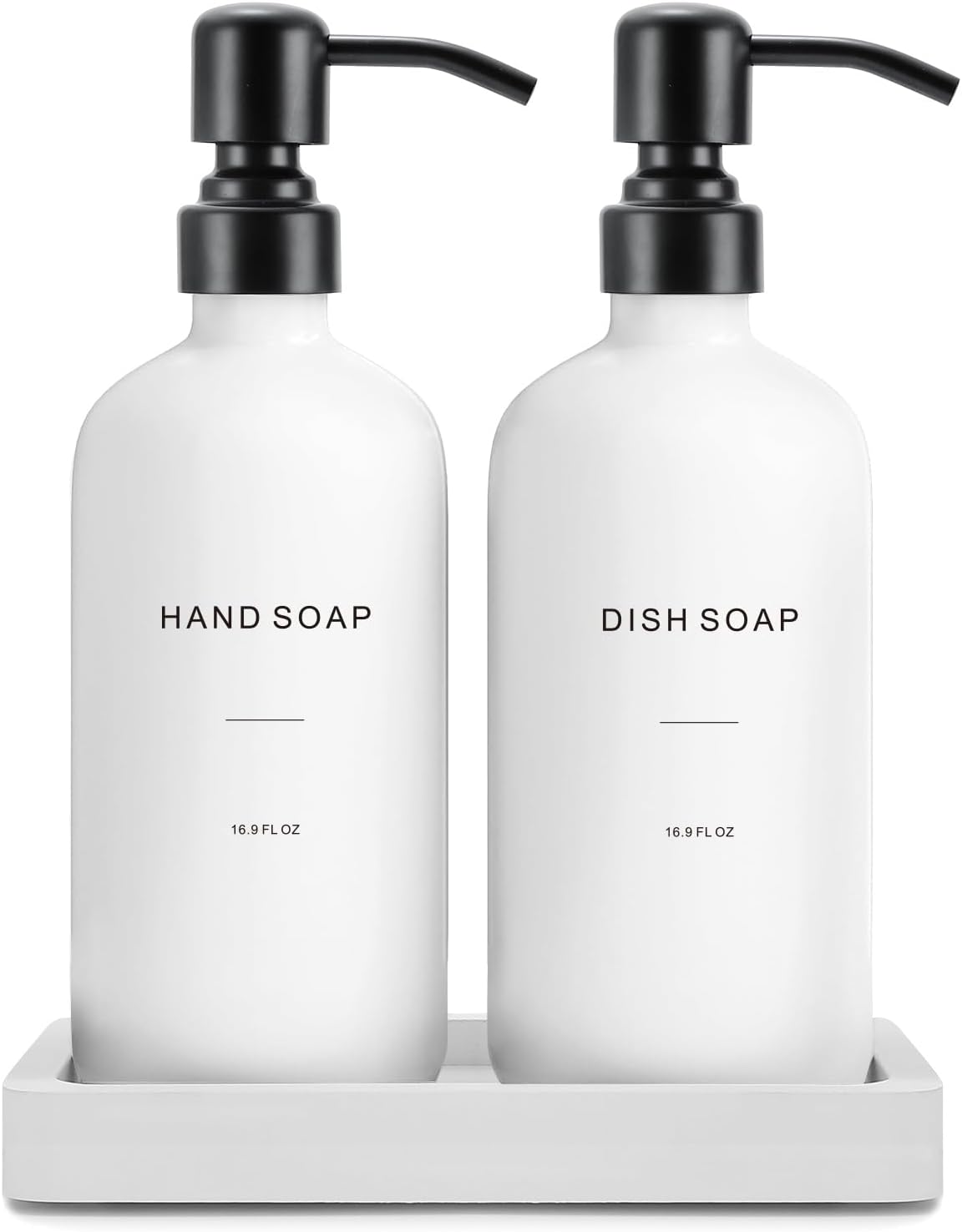 Kitchen Soap Dispenser Set, White Soap Dispenser with Black Stainless Steel Pump, Perfect for
