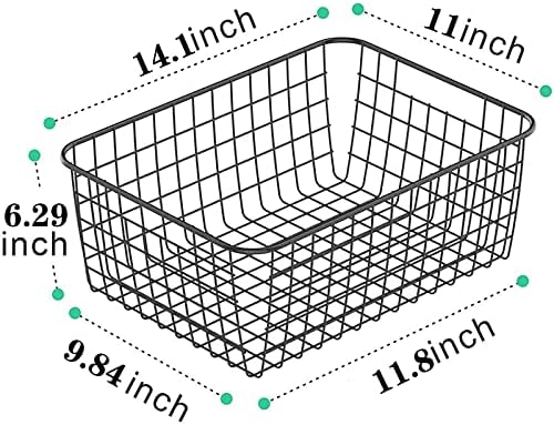 Metal Wire Basket Food Storage Organizer with Wooden Handles for Organizing Kitchen Cabinets, 4