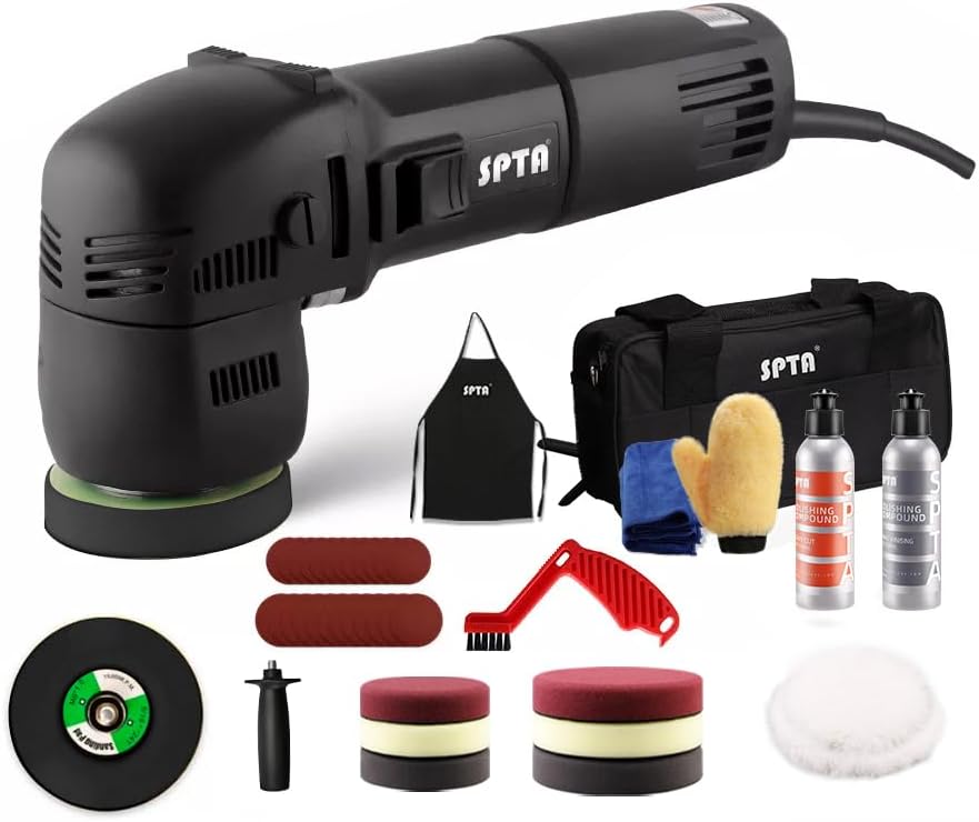 SPTA Mini Orbital Polisher - 3 Inch 10mm/780W Variable Speed Dual Action With Polishing Pads