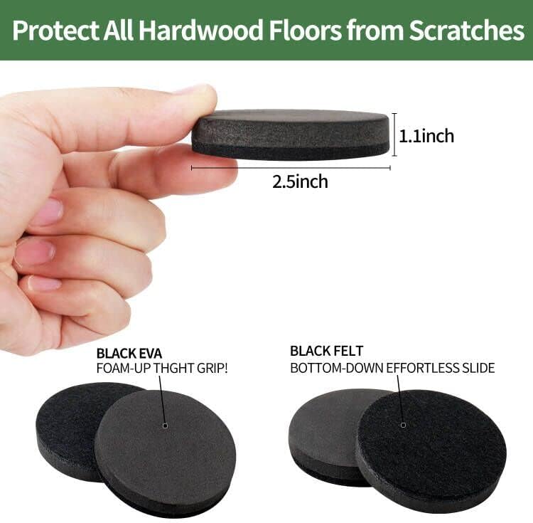 Ezprotekt 2.5" Felt Furniture Movers Sliders for Hardwood Floors, 24 Pcs Reusable Round Felt
