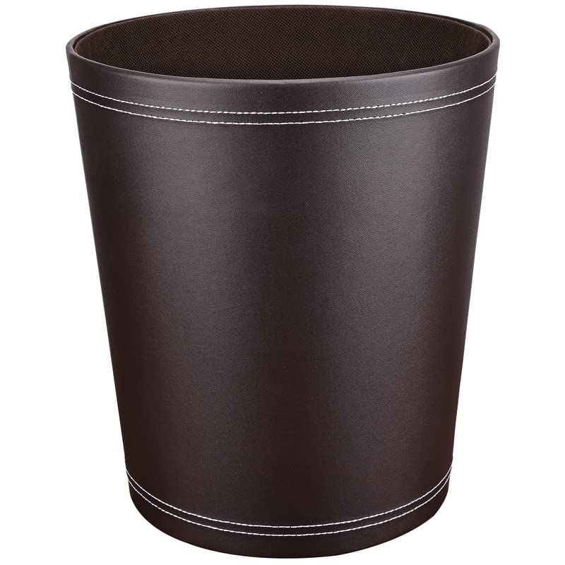 Pu Leather Trash Can for Bedroom, 2.6 Gallon Wastebasket for Office, Small Bathroom Garbage Cans