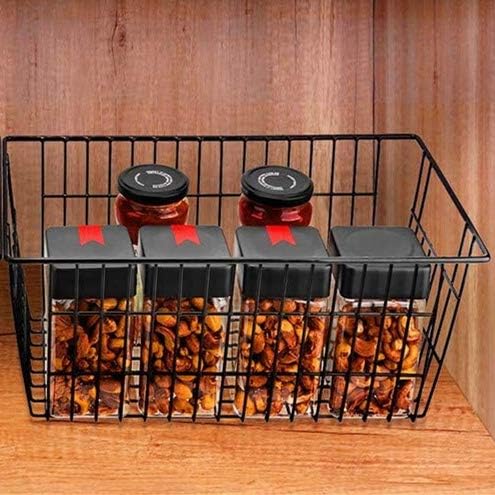 Slideep Farmhouse Metal Wire Basket, Fridge Freezer Storage Organizer Bins with Handles for Kitchen