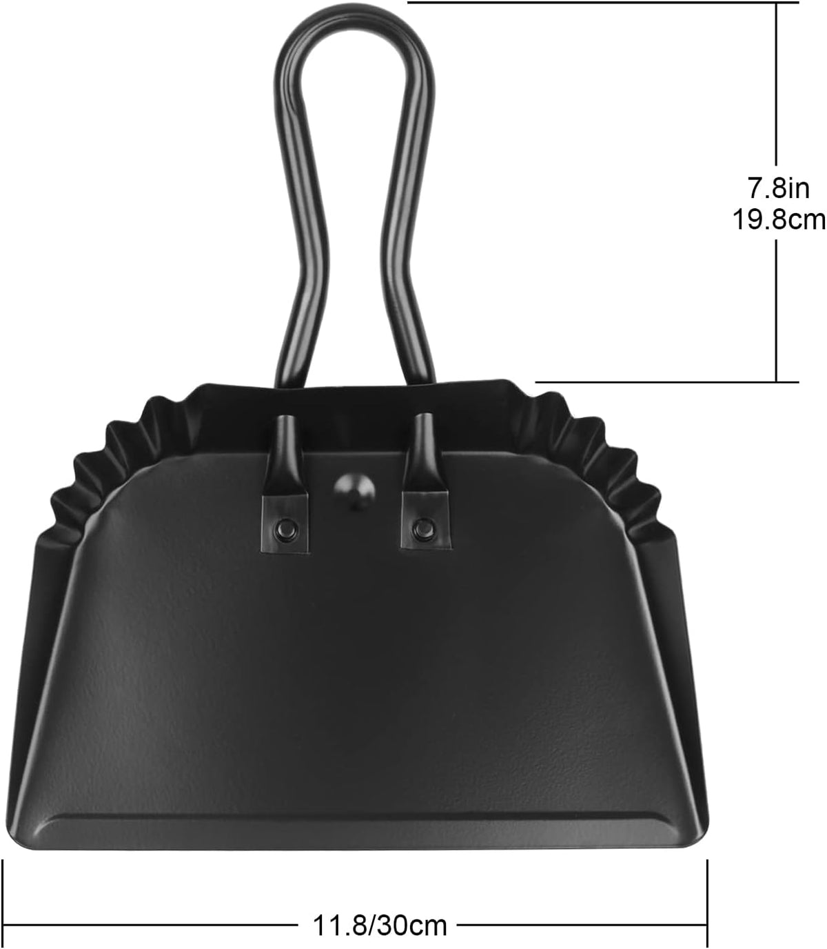 Heavy Duty Black Metal Dust Pan -Handheld Dustpan with Handle, Stainless Steel Large Dustpans with