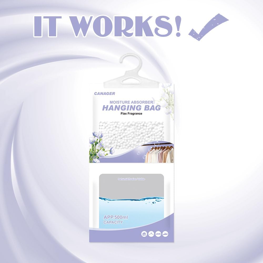 CANAGER Hanging Moisture Absorber, Flax Fragrance Moistureproof Desiccant Hanging Bag，Dehumidifier