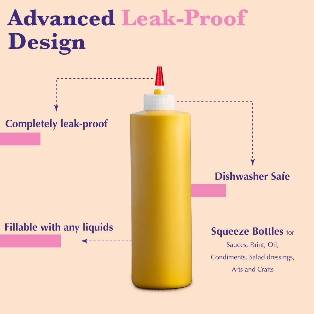6-Pack Condiment Squeeze Bottles for Sauces - Includes Funnel, Erasable Marker & Reusable Labels