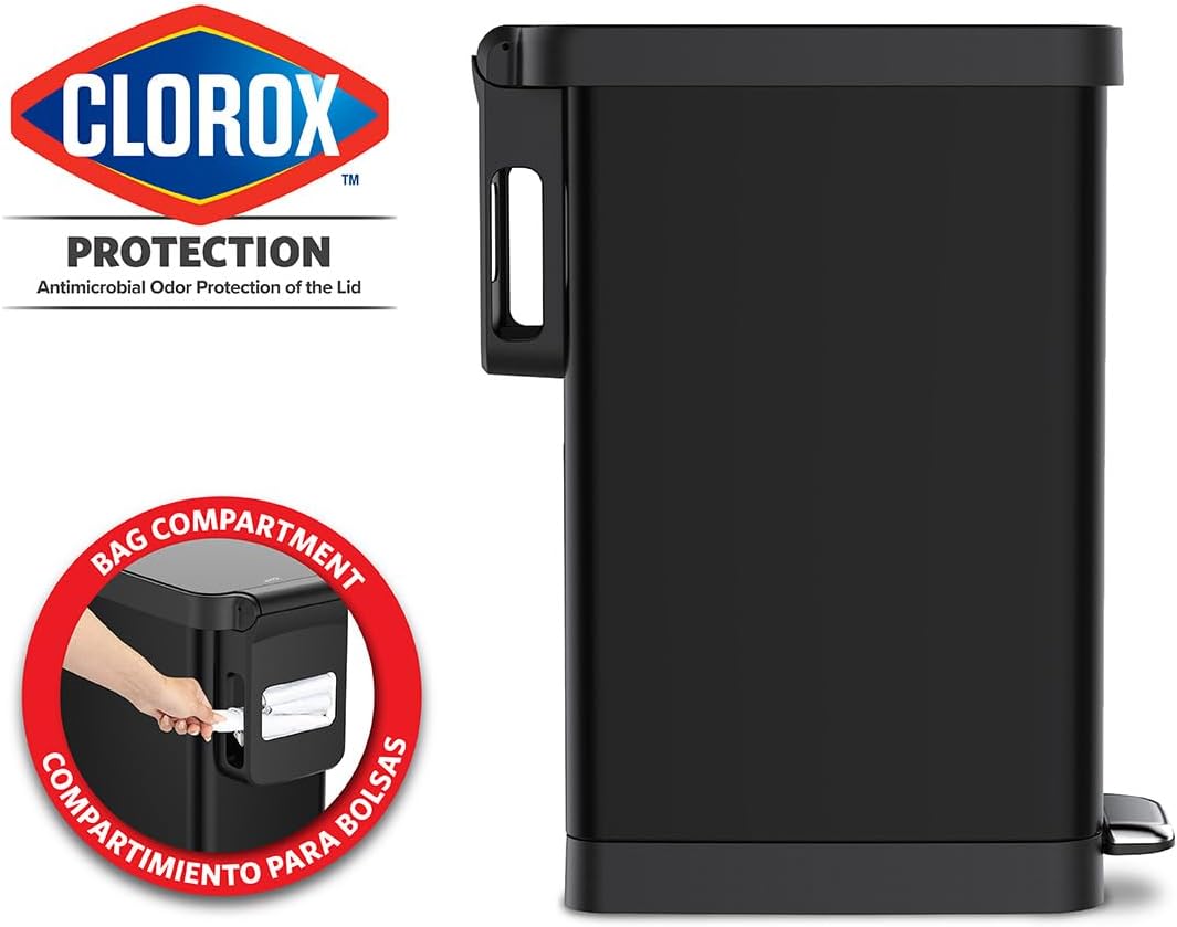 Glad Slim Trash Can with Clorox Odor Protection - Narrow Kitchen Garbage Bin with Soft Close Lid