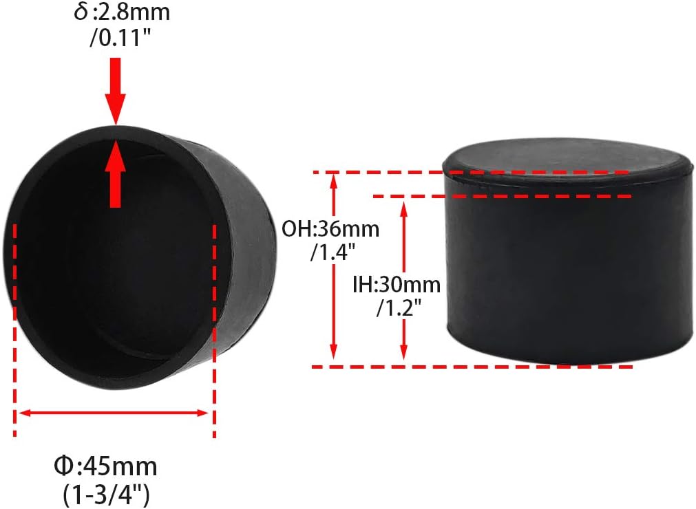 Flyshop 4 Pieces 45mm Rubber Chair Leg Caps Round, Protective Caps for Chair Legs, Floor