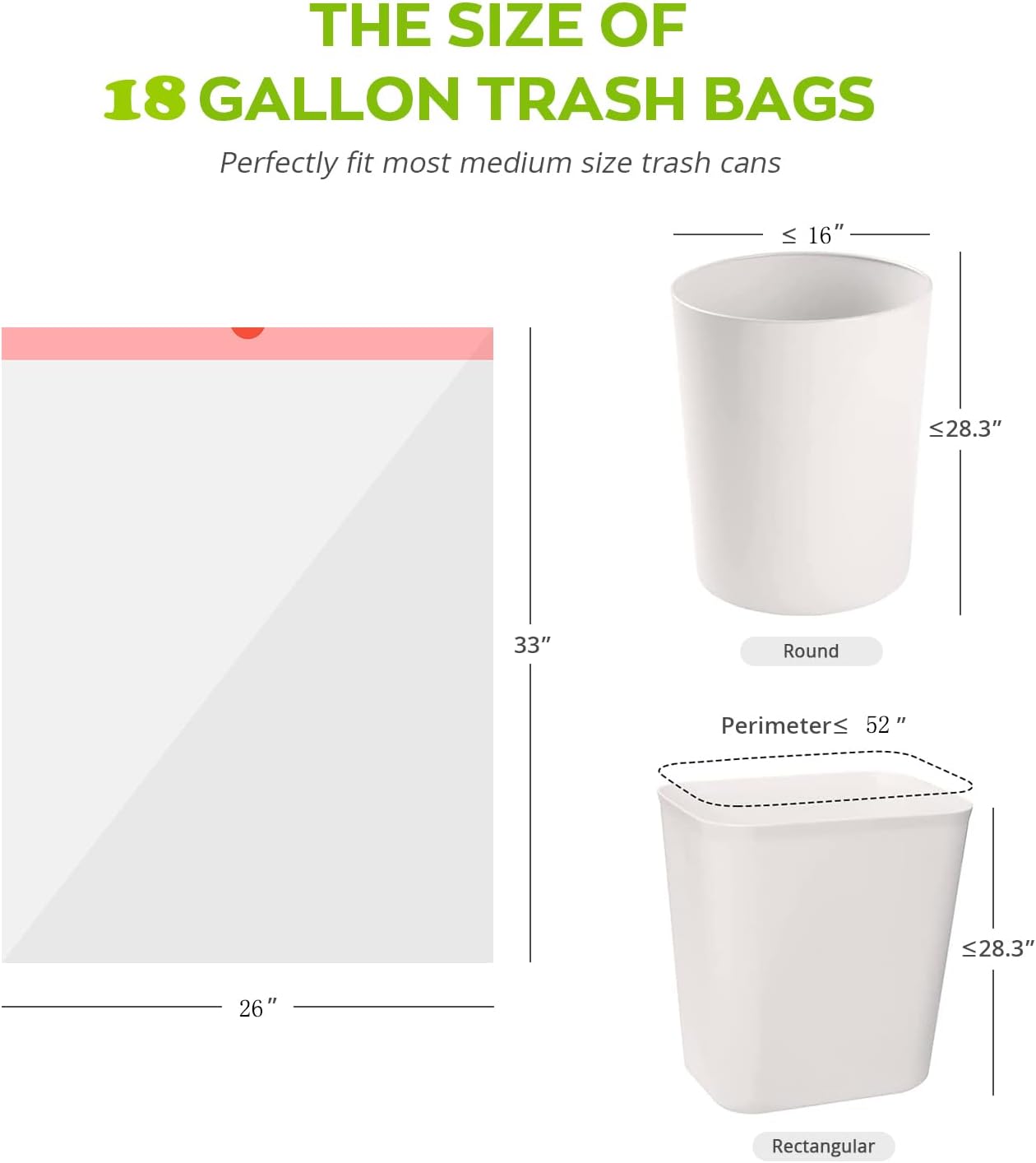 Trash Bags 17-18 Gallon Drawstring Garbage 26x33 inches Heavy Duty Plastic Garbage Bags for