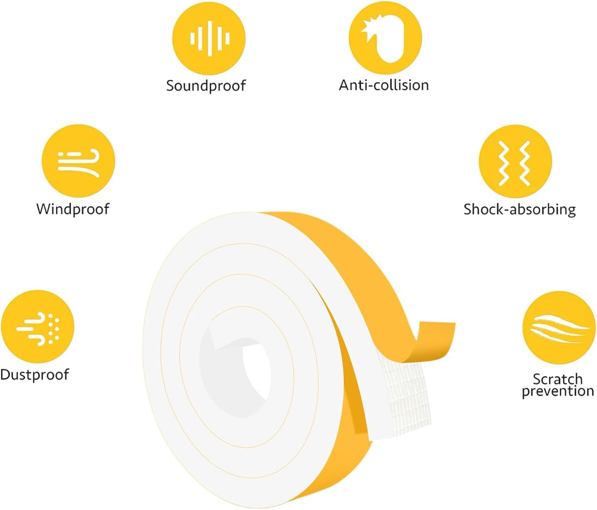Weather Stripping Door Seal Strip, Adhesive Foam Insulation Tape for Doors and Windows, Closed Cell