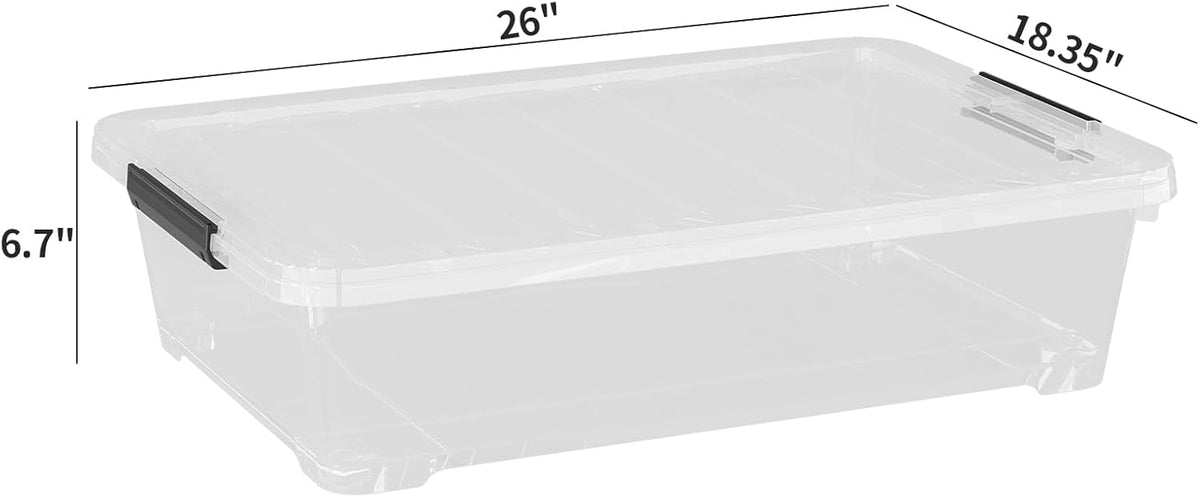4Pack 40 Qt Plastic Under Bed Storage Organizer Bin Container with Secure Lids and Durable Wheels