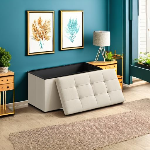 SONGMICS MAZIE Collection - 30 Inches Folding Storage Ottoman Bench, Ottoman Foot Rest, End of Bed