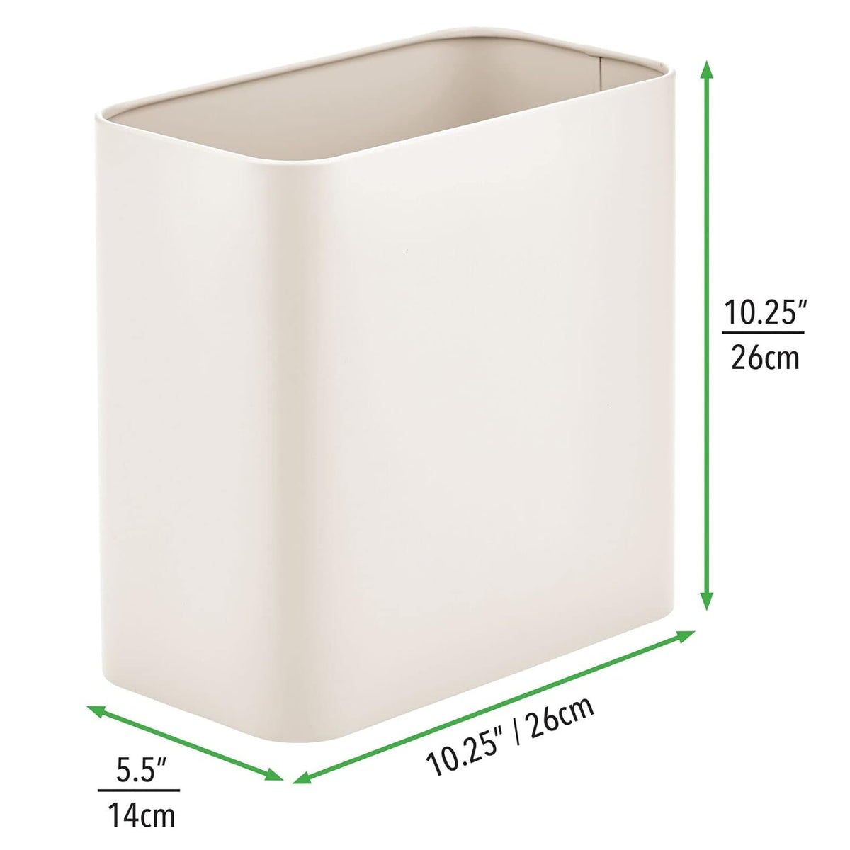 mDesign Small Metal 2.4 Gallon Trash Can Wastebasket Garbage Bin for Bathroom - Mini Slim Rubbish