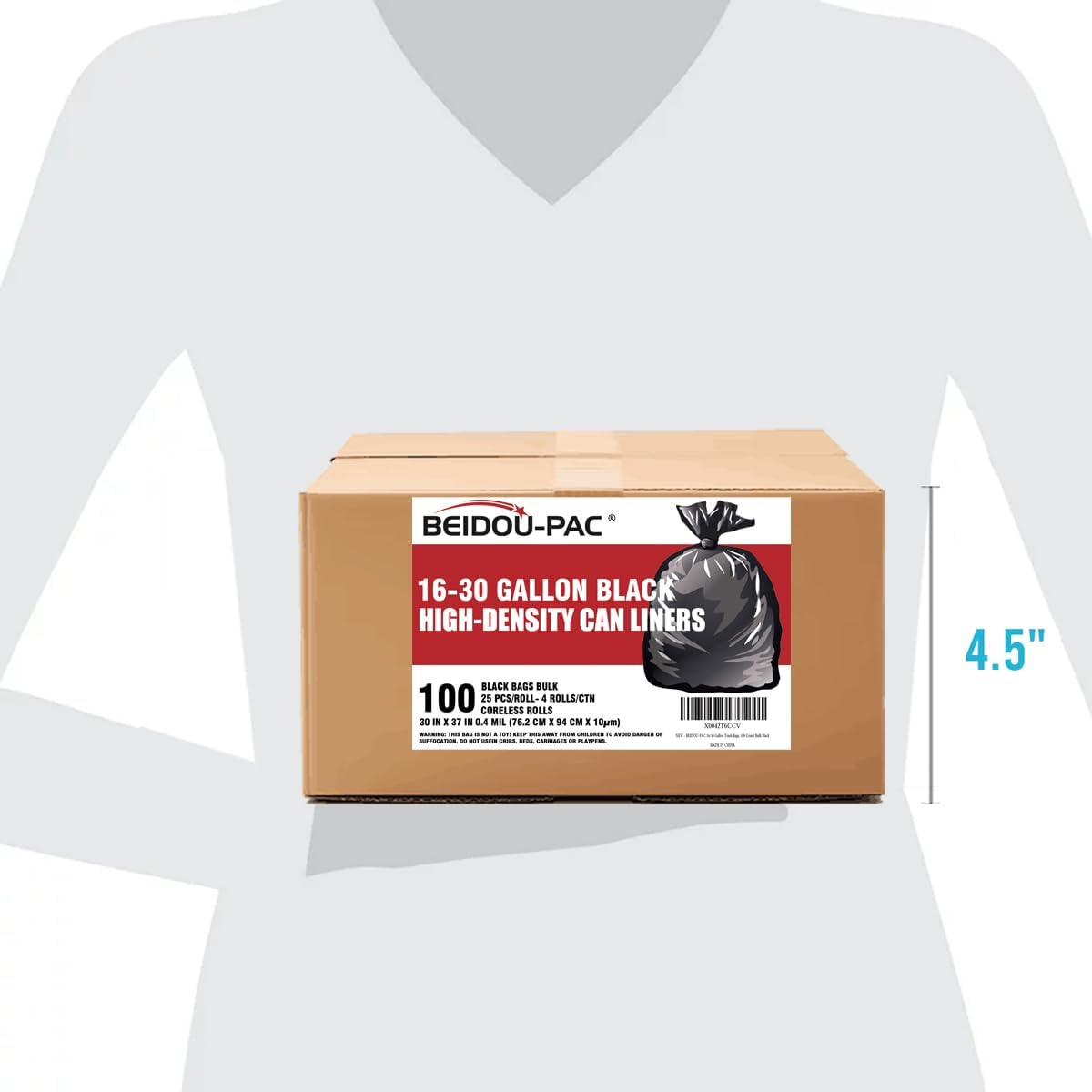 30 Gallon Trash Bags, 100 Count Black Garbage bags, Multi-purpose Trash Can Bin Liners for