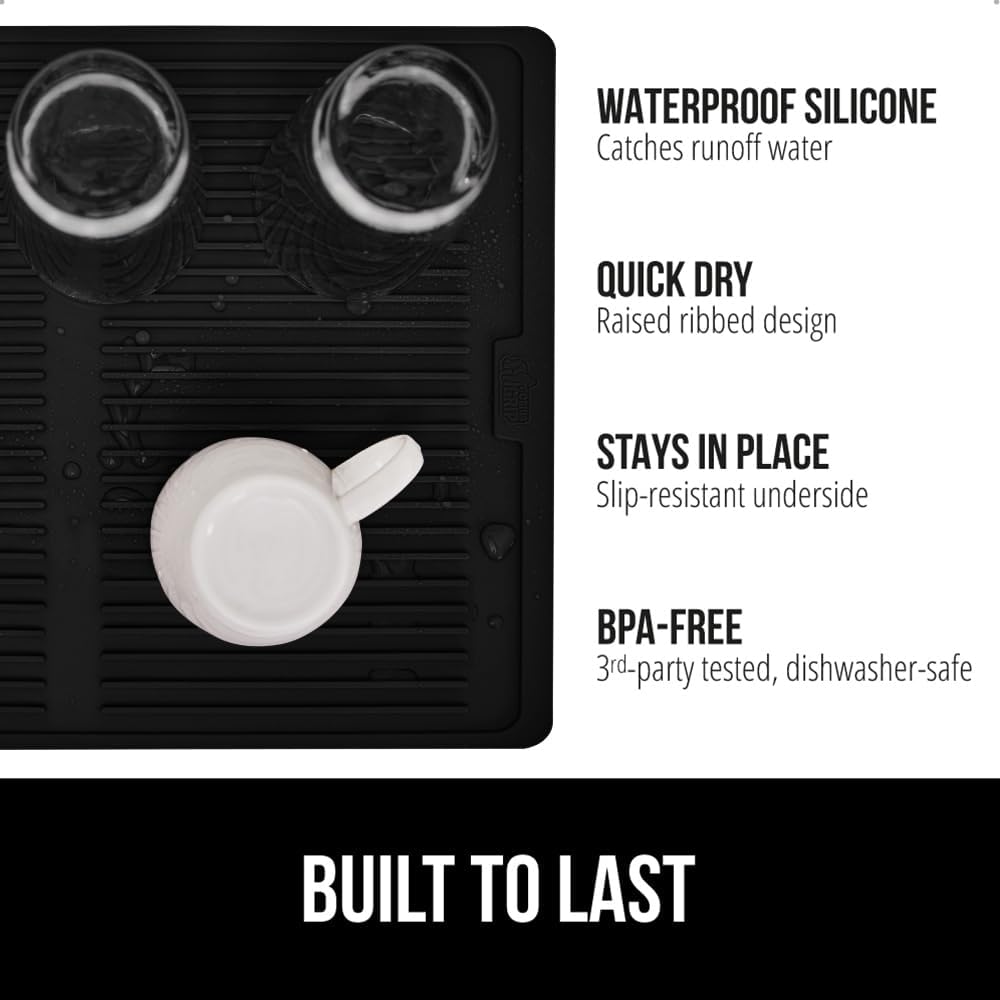 GORILLA GRIP 100% BPA-Free Patented Silicone Dish Drying Mat for Kitchen Counter, 18x24 Inch, Water