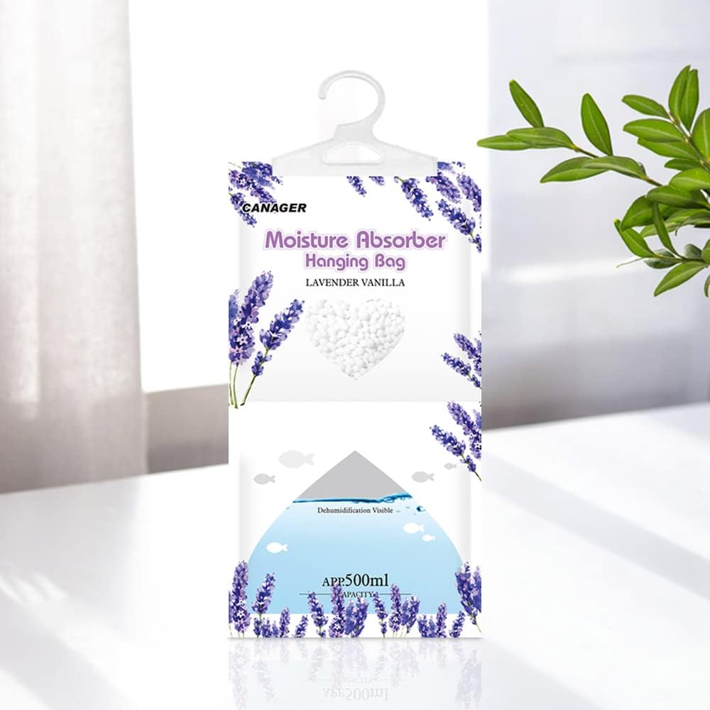 CANAGER Moisture Absorber -12 Pack,Lavender Vanilla Hanging Humidity Bag,Home,Car, and Closet
