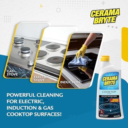 Cerama Bryte Glass Cooktop and Stove Top Cleaner Combo Kit - Includes Cleaning Tool, Razor, Scraper