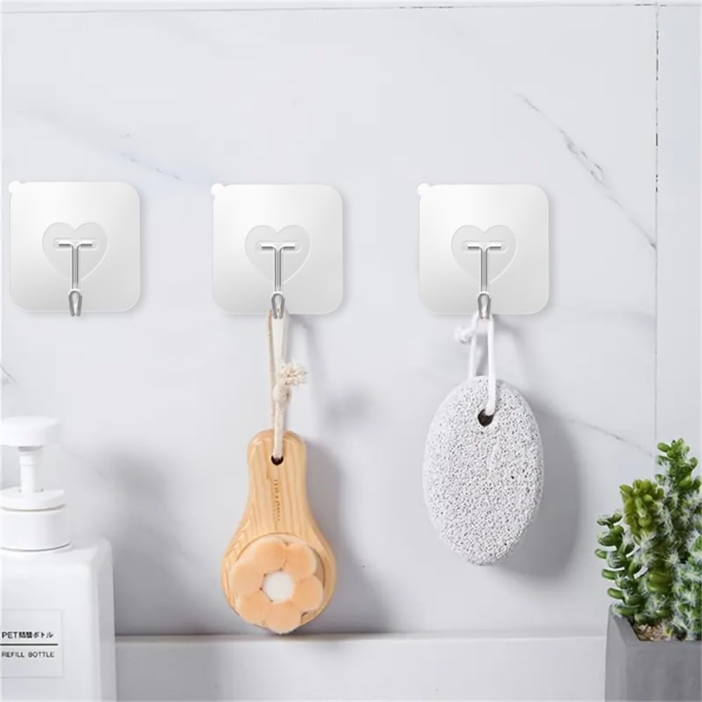 DGYB 20 Pcs Clear Adhesive Hooks for Hanging 22lb Self Adhesive Wall Hooks Heavy Duty Waterproof