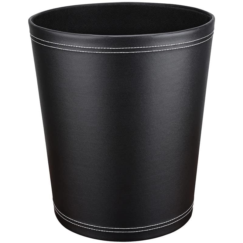 Pu Leather Trash Can, 2.6 Gallon Black Bathroom Trash Can, Small Office Garbage Can Wastebasket for