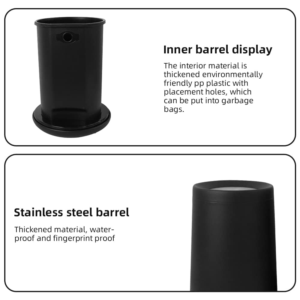 10 L/2.6 Gallon,Matte Black Bathroom Trash Can,Metal Garbage Can with Flipping Lid,for Bathroom