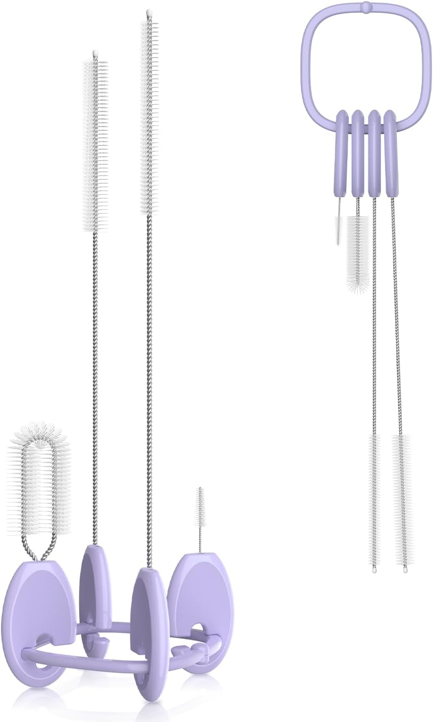 YOTIME Standing Straw Cleaner Brush Set, 4in1 Reusable Straw Brushes with Holder Ring, for Wide and