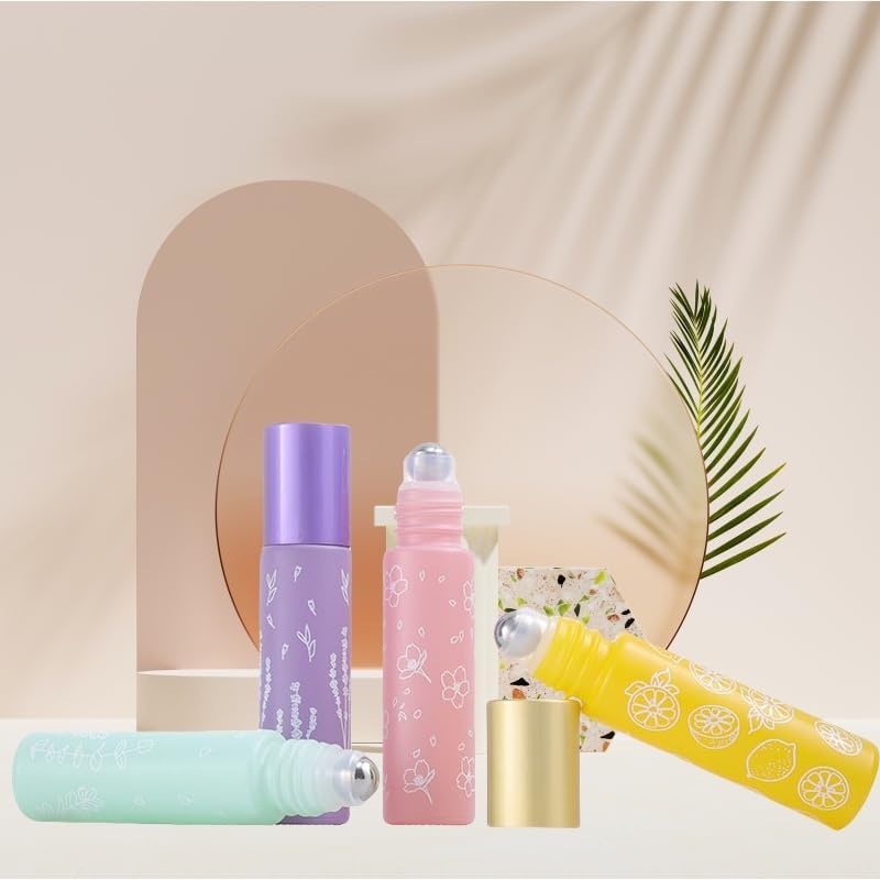 10 Pcs Green Glass Essential Oil Roller Bottles,10ml Empty Refillable Roll on Bottles,Glass Travel