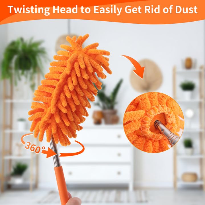 Mini Duster for Cleaning, 360° Bendable Hand Dusters with Extension Pole, Washable Small Duster for