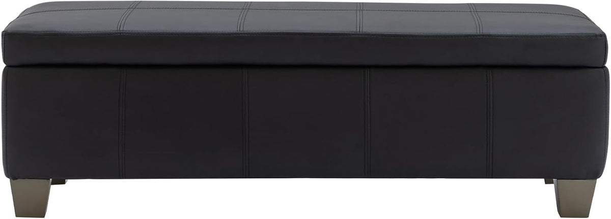 51 Inch Black Faux Leather Ottoman with Storage, Rectangular Extra Long Bench, End of Bed Bench
