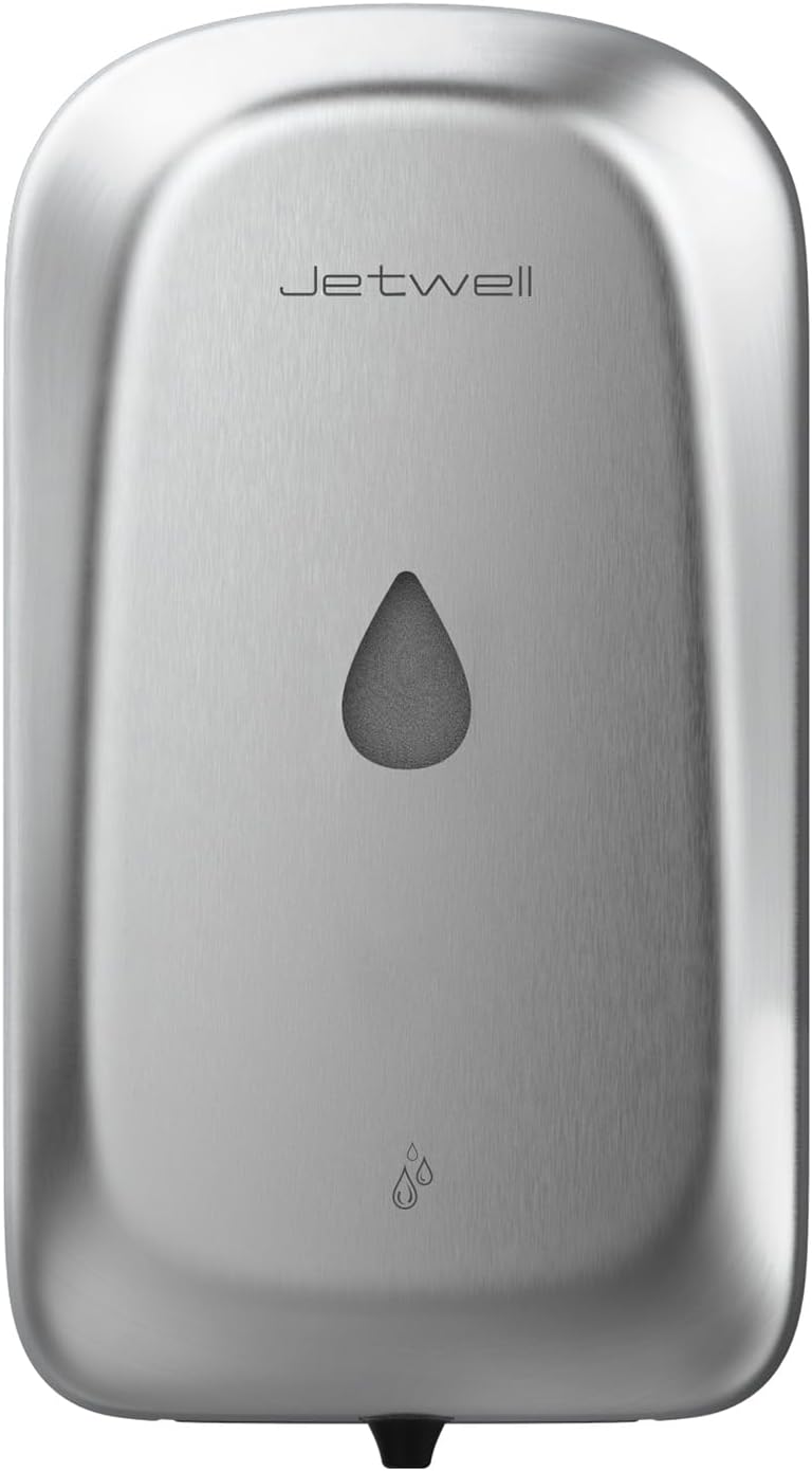 JETWELL Automatic Touch-Less Wall Mount Hand Soap Dispenser Liquid Drop Battery Operated, Brushed
