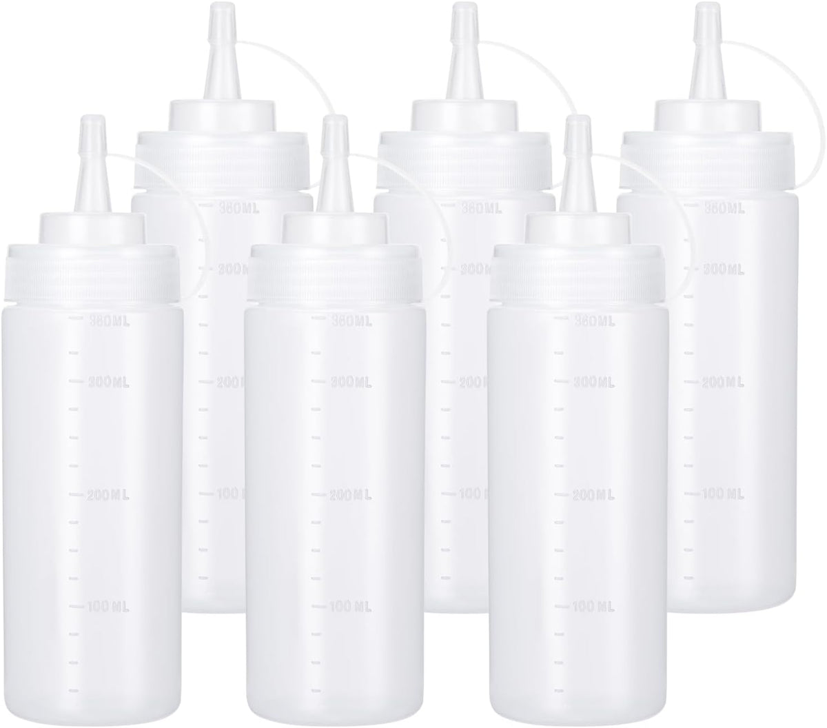 Condiment Squeeze Bottles Ketchup Dispenser, 6 Pack 12oz Squeeze Bottles for Liquids, Plastic Sauce